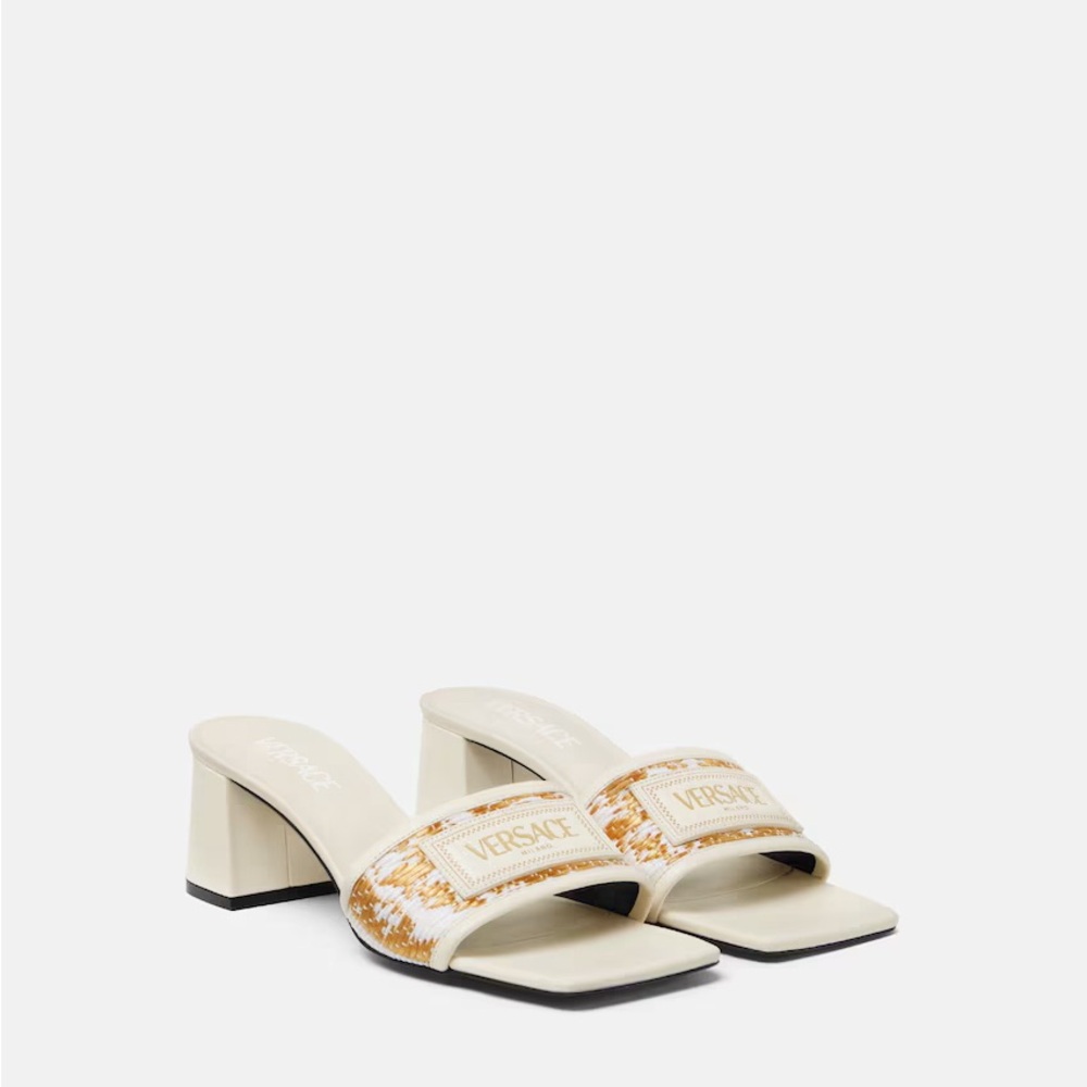 New (Authentic) Versace Cream and Gold Mules US 6.5